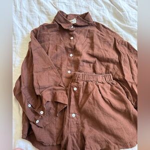 Deiji Brown Linen Shirt and Shorts Set